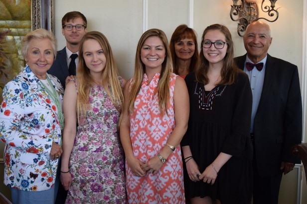 L to R: Karen Clawson (Wellington High School), John Siena (College Scholarship Chair), Sandy Smith, Amy Polen, Julie Morel, David Fisher, Mary Kastner (College Scholarship Committee), Toni Riebe (Palm Beach Central High School)